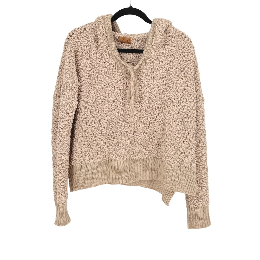POL Women Oversized Cropped Textured Teddie Knit Hooded Sweater Size S Athleisur